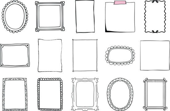 Decorative hand drawn botanical borders and floral doodle sketch frames isolated on transparent PNG