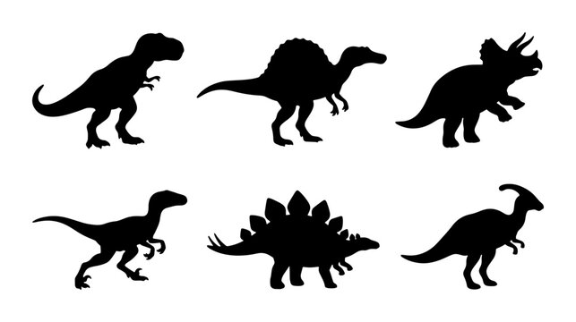 Dinosaur Silhouettes Collection: Prehistoric Reptile Icons, Jurassic Era Creatures, Ancient Wildlife Vector Set for Kids and Education