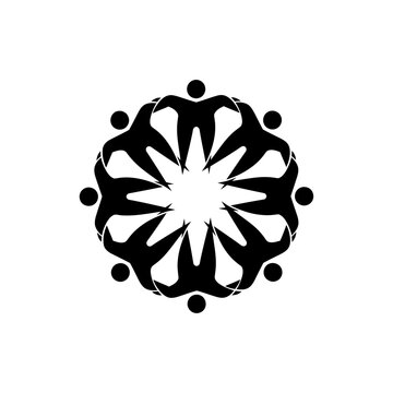 Abstract circular icon of people holding hands in a circle.