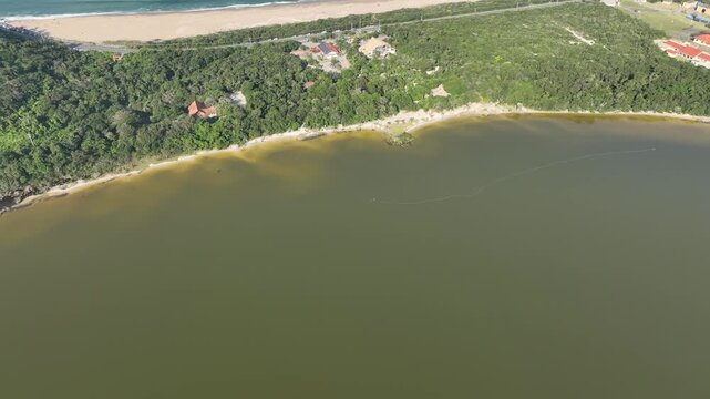 Florianopolis in Santa Catarina. Aerial view, Peri Lagoon and Caldeir&atilde;o Beach.