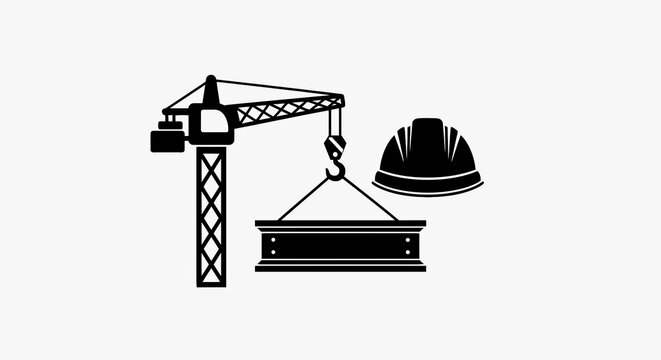 Construction crane lifting concrete block.