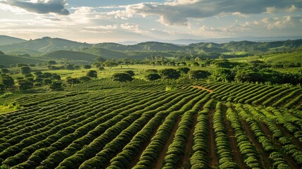 Fototapeta premium Tranquil Tea Plantation at Sunset