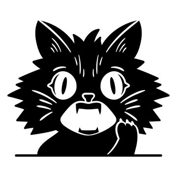 Surprised cat with sharp fangs