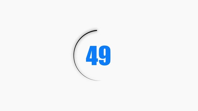 54 seconds countdown timer black color circle animation with transparent white background. Abstract beautiful countdown icon blue from 54 seconds to 0 seconds. 