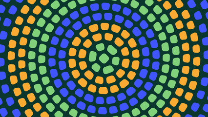 Fototapeta na wymiar Abstract geometric mosaic background with circular dotted pattern in blue, green, and orange colors for 2026 sports event celebration in Boston.