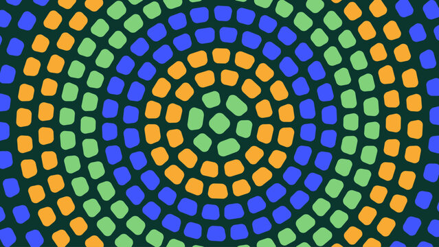Abstract geometric mosaic background with circular dotted pattern in blue, green, and orange colors for 2026 sports event celebration in Boston.