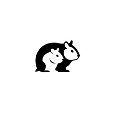 Fototapeta premium Cute Black and White Hamster Family Logo Icon Silhouette Two Rodents Side by Side Vector Graphic
