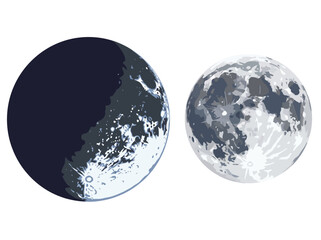 Explore the mesmerizing beauty of the moon with this artistic representation of moon phases, showcasing the contrast between darkness and light across two lunar bodies. © Miao
