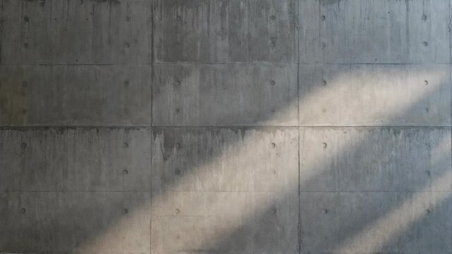 Concrete wall with sunlight casting diagonal shadows, minimalist style on plain background, concept of architecture