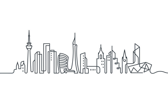 Kuwait City Skyline One Line Drawing Minimalist Illustration.