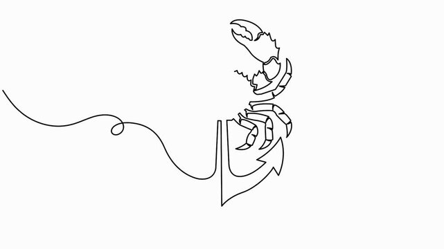 King crab anchor continuous one line drawing minimalist nautical vector animation