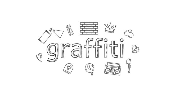 Graffiti word design with hand drawn street art doodles and icons.