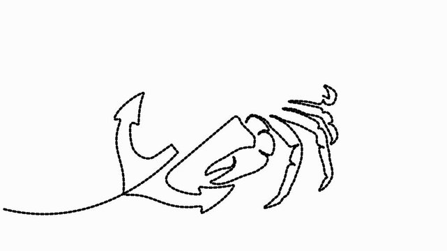 King crab anchor continuous one line drawing minimalist nautical vector animation