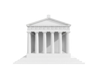 Obraz premium A 3d rendering of a white building with columns and a triangular roof on isolated transparent background
