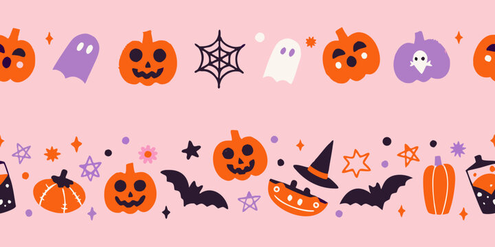 halloween seamless pattern with pumpkins ghosts and bats