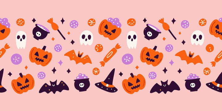 halloween pattern with pumpkins ghosts bats and candy