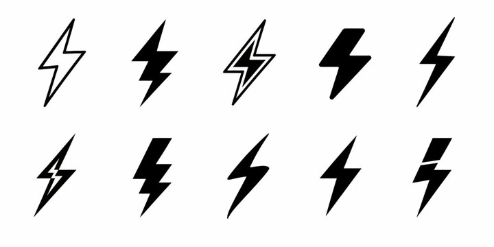 Collection of ten black and white lightning bolt in various styles