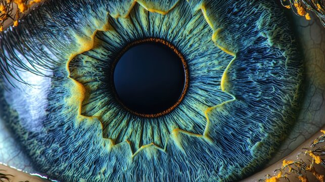 Iris fiber thickness detailed closeup capturing individual muscle fiber patterns with razor-sharp textures and high contrast photorealistic imaging