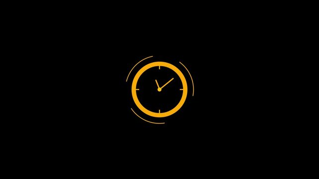 Looped animated clock icon with spinning hands on black background.