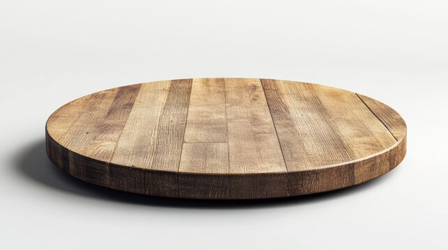Round wooden tabletop isolated on white background.