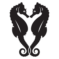 Symmetrical seahorse pair silhouette vector. Representing love, partnership, and marine life, ideal for romantic ocean-themed designs © Zulfa