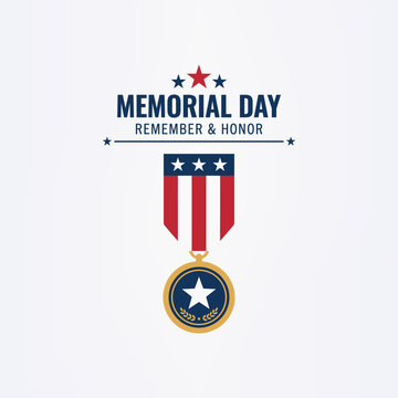 Memorial day greeting card with military medal and american flag ribbon design element for national holiday posters social media posts flyers banners website headers honoring fallen soldiers