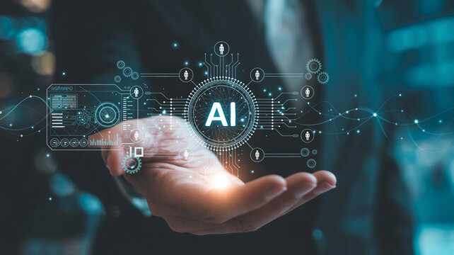 Artificial intelligence technology concept with digital ai icon and human network connection