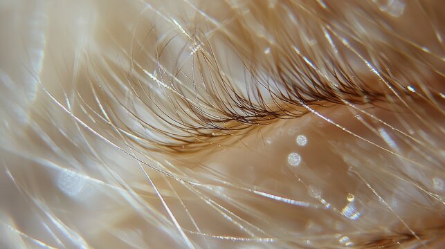 Lash texture variation extreme closeup of individual natural eyelashes displaying varying curl patterns wave straightness thickness density on eyelid surface
