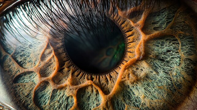 Iris pattern variation macro close-up human eye detailed crypts radial furrows collarette structure orange brown green natural pigmentation texture