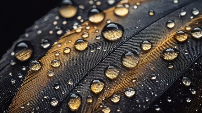 Droplets feather hydrophobic surface bird feather perfect spherical water droplets surface tension natural magnifying effects microscopic barbules professional lighting