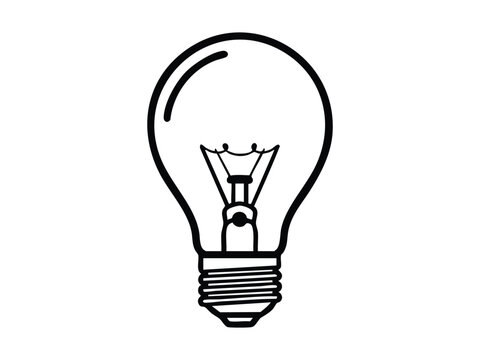 Simple black and white outline drawing of a traditional incandescent light bulb with filament and screw base.