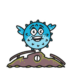 Charming cartoon pufferfish character design © Vexels