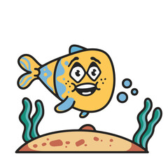 Happy cartoon fish swimming in coral reef scene t-shirt design © Vexels