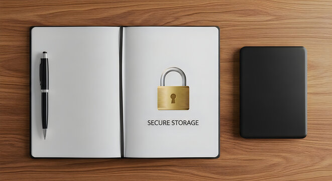 Secure data storage concept with a notebook and external hard drive