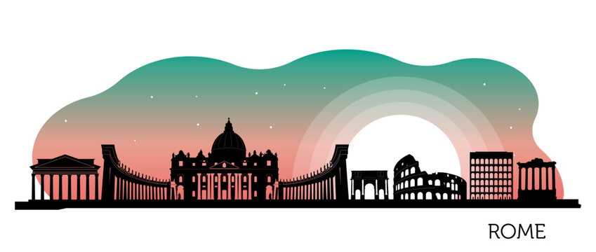 Stylized rome skyline illustration