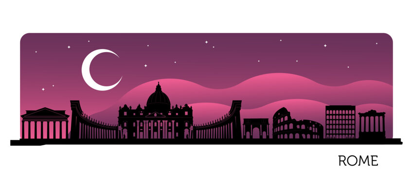 Elegant skyline illustration of rome with moon
