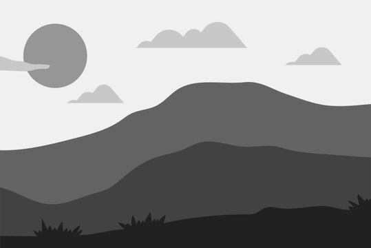 Stylized gray mountainscape with abstract cloud patterns t-shirt design