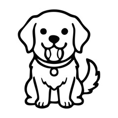 Fototapeta premium Happy Golden Retriever Puppy Holding Tennis Ball Cartoon Vector Illustration. Cute dog line art icon holding a toy, ideal for pet shop branding, kids coloring pages, stickers, and animal lovers graphi