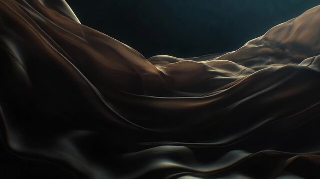 Flowing silky folds creating abstract landscape style on dark backdrop, concept of elegance and fluid motion