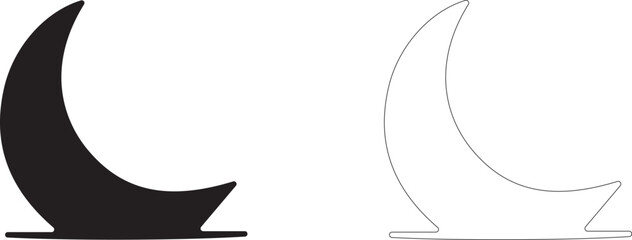 Crescent moon icon over horizon, symbol of sleep, nighttime, rest, meditation and lunar cycle, vector icon in two styles: glyph and outline. © PicMag