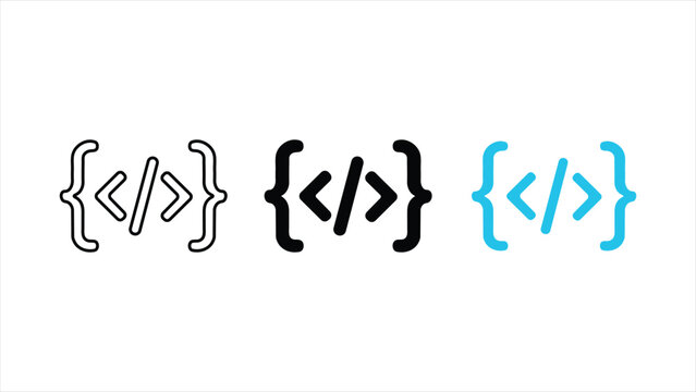 code brackets icon set outline solid and blue vector for programming and development