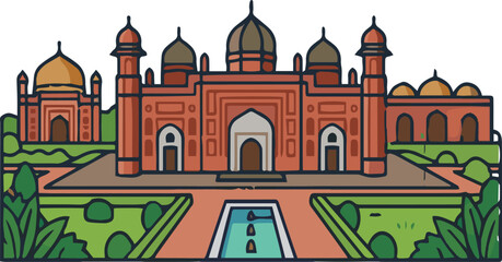 Majestic mughal style palace illustration with fountains © Ezaz