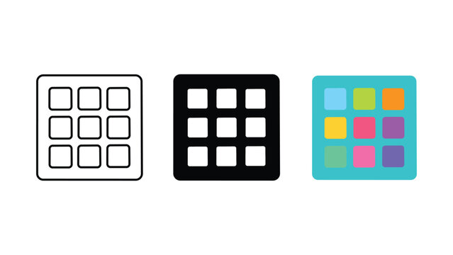 App grid icon set menu dashboard tiles outline solid and color vector illustration