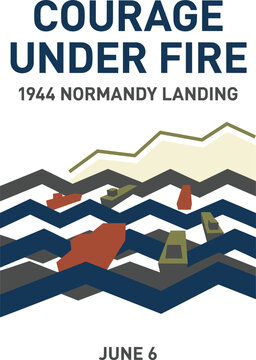 Courage under fire 1944 normandy landing june 6 vector illustration minimalist graphic design depicting military ships approaching the coast during dday invasion