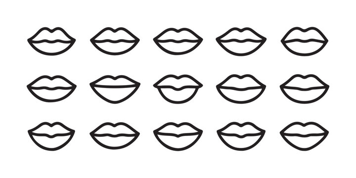 Minimalist lip line icons set featuring identical mouth shapes for design elements and facial feature symbols.