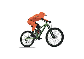 Naklejka premium Cyclist riding a green mountain bike on white background