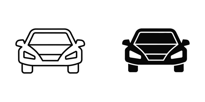 Simple black and white car icons front and side view