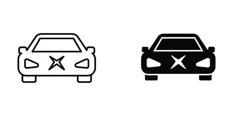 Fototapeta premium Simple car icons with x marks on hood in black and white styles