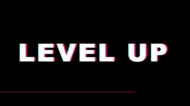 LEVEL UP Glitch Animation with RGB Effects, Seamless Loop Gaming Motion Graphic, Futuristic Video Game UI Level Up Screen, Digital HUD Interface, Cyberpunk Neon Style, Streaming and Esports Overlay 4K
