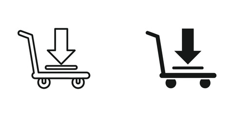 Black and white shopping cart icon with downward arrow © Kalam